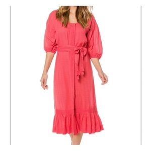 Womens Coral Midi Dress with Tie Waist